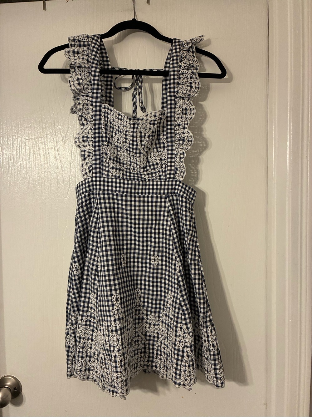 Forever 21 Size S Navy Gingham Lace-Trim Sundress